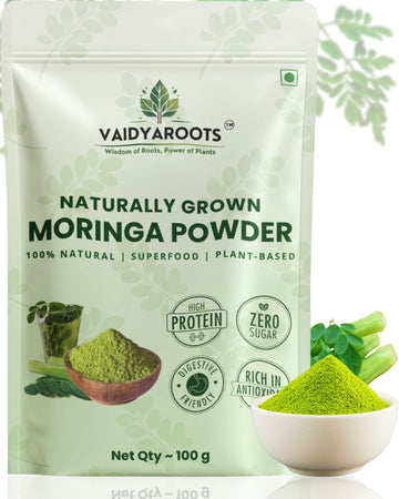 VaidyaRoots Moringa Leaf Powder – 100g | Superfood for Energy, Immunity & Detox