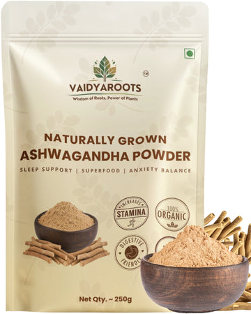 VaidyaRoots Ashwagandha Root Powder | Superfood for Stress Relief, Better Sleep & Stamina Support | Withania Somnifera | Lab Tested