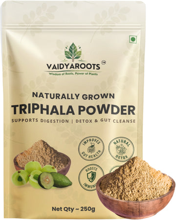 VaidyaRoots Triphala Powder | 100% Pure Ayurvedic Blend | Amla, Haritaki, Bibhitaki | Supports Digestion, Detox & Gut Health | Natural & Chemical-Free