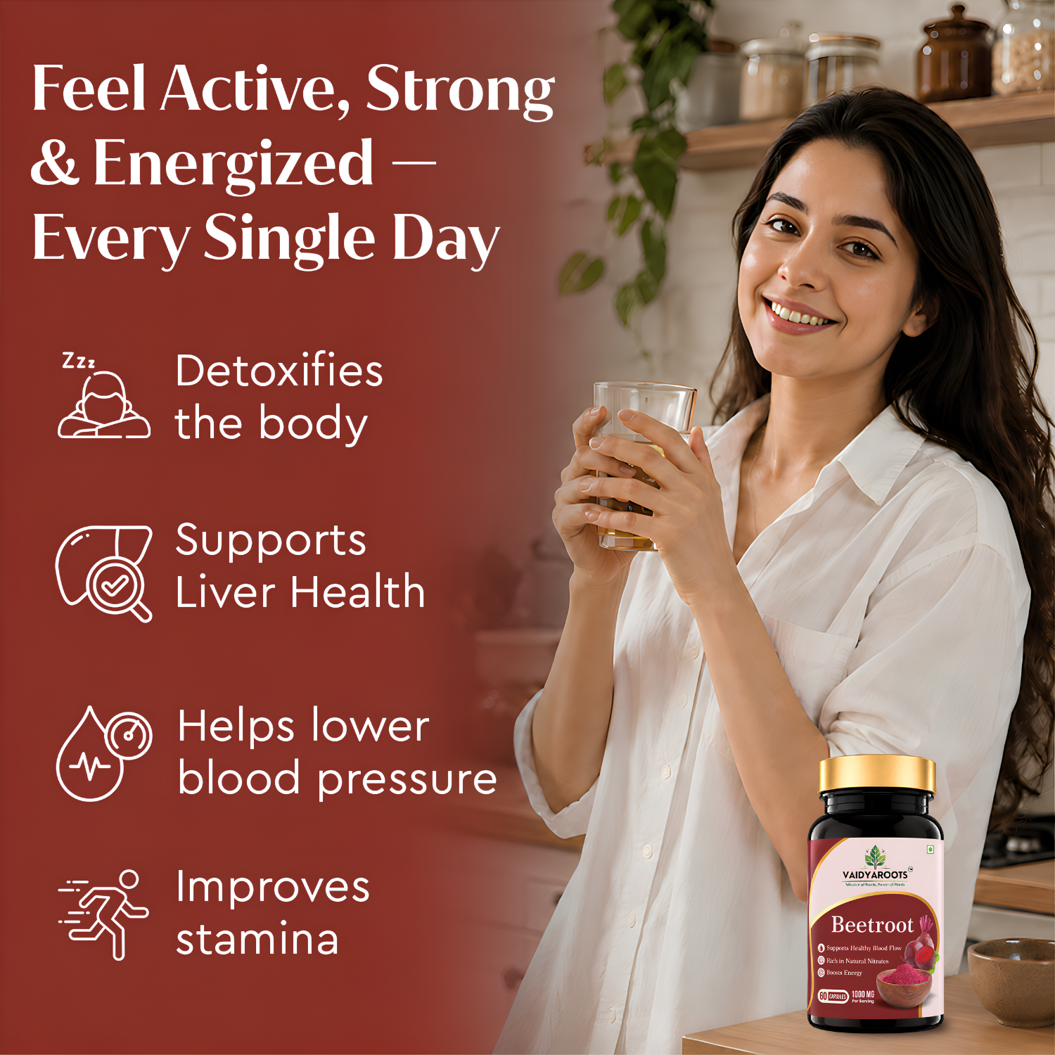 VaidyaRoots Beetroot Capsules | Nitric Oxide Booster & Stamina