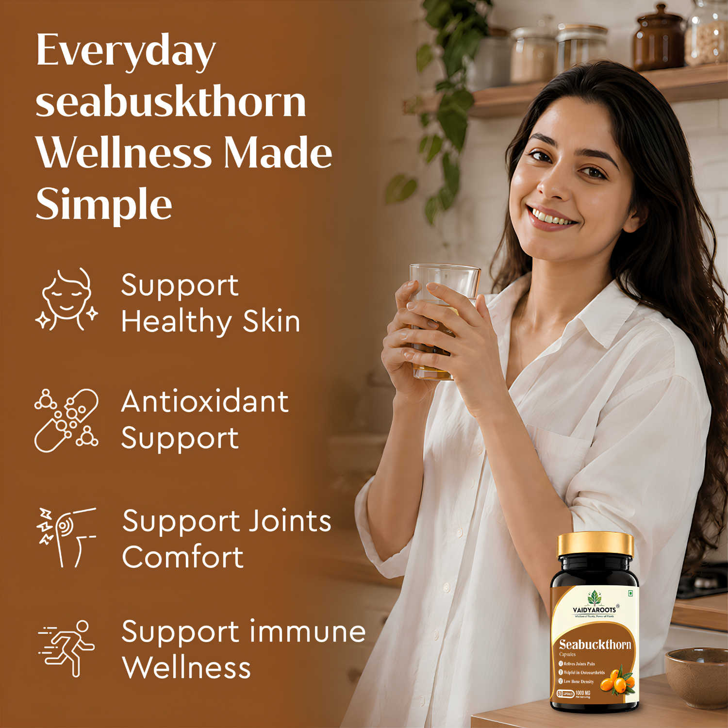 VaidyaRoots Sea Buckthorn Extract Capsules | Omega 7 3+6+9 & Skin Radiance