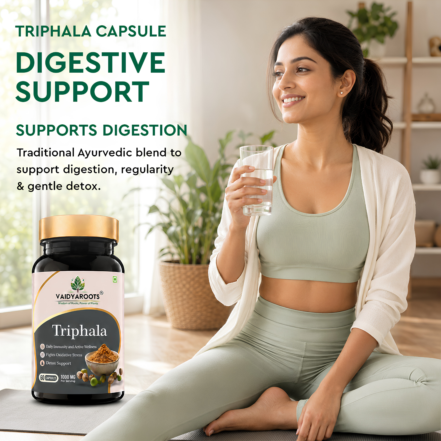 VaidyaRoots Triphala Capsules | Herbal Digestive & Detox Formula