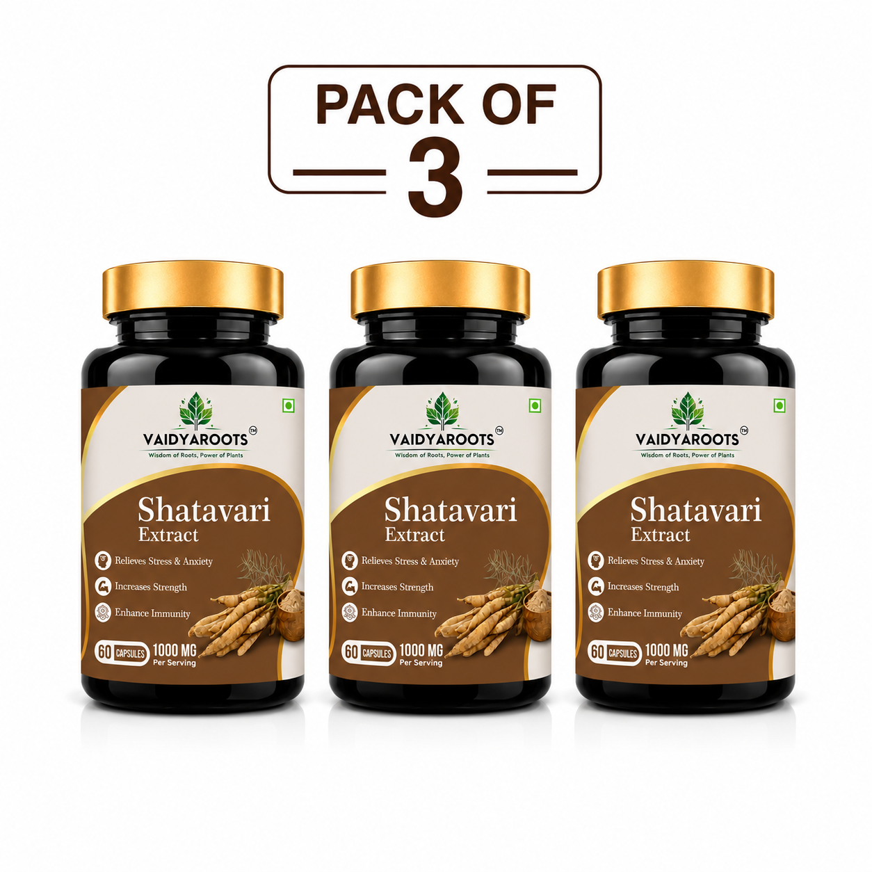 VaidyaRoots Shatavari Extract 60 Capsules | Women's Hormonal Health & Vitality