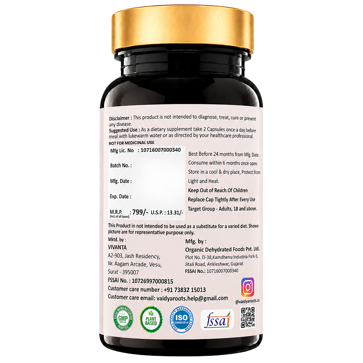 VaidyaRoots Shatavari Extract 60 Capsules | Women's Hormonal Health & Vitality