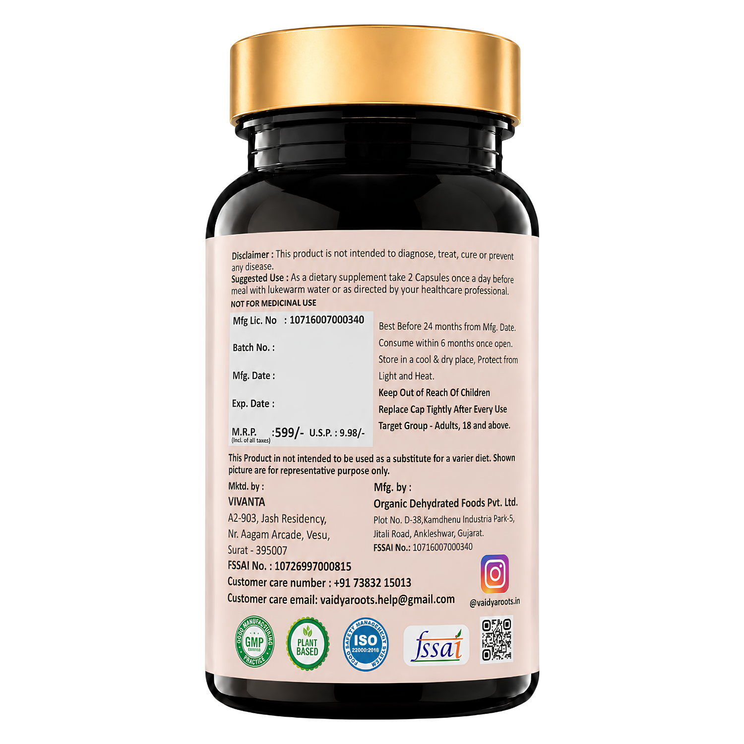 VaidyaRoots Triphala Capsules | Herbal Digestive & Detox Formula