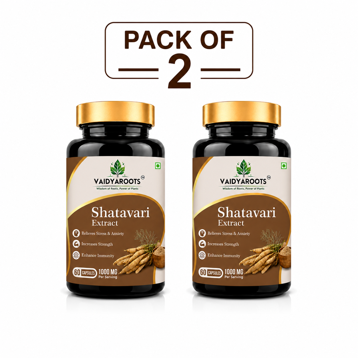 VaidyaRoots Shatavari Extract 60 Capsules | Women's Hormonal Health & Vitality
