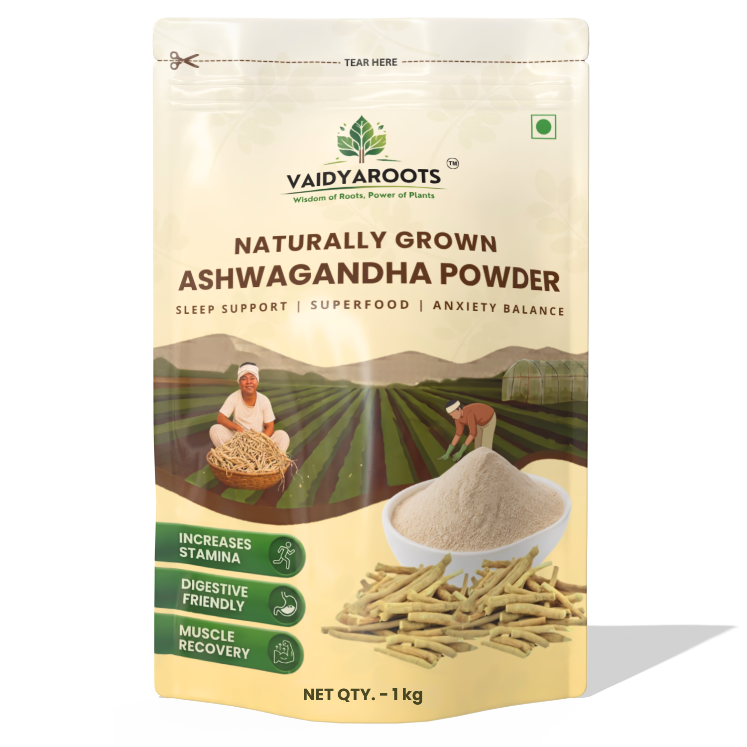 VaidyaRoots Ashwagandha Powder Front View