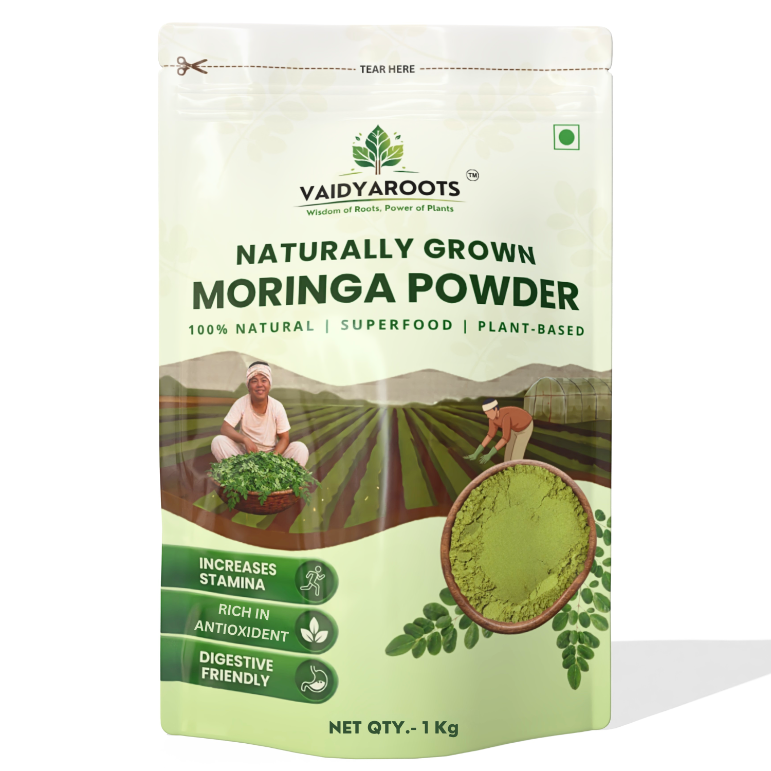 VaidyaRoots Moringa Powder Front View