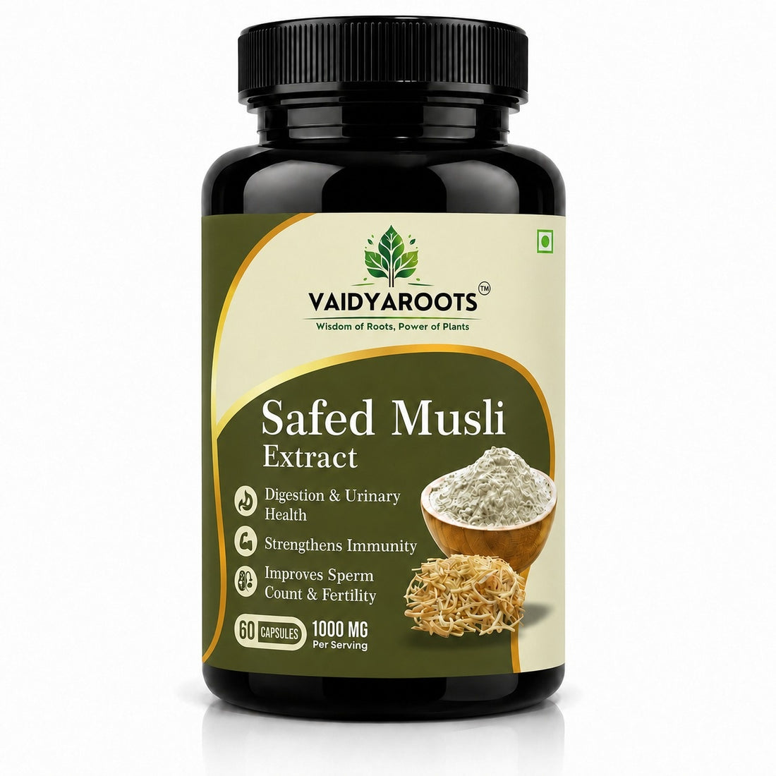 VaidyaRoots Safed Musli Capsules Front View